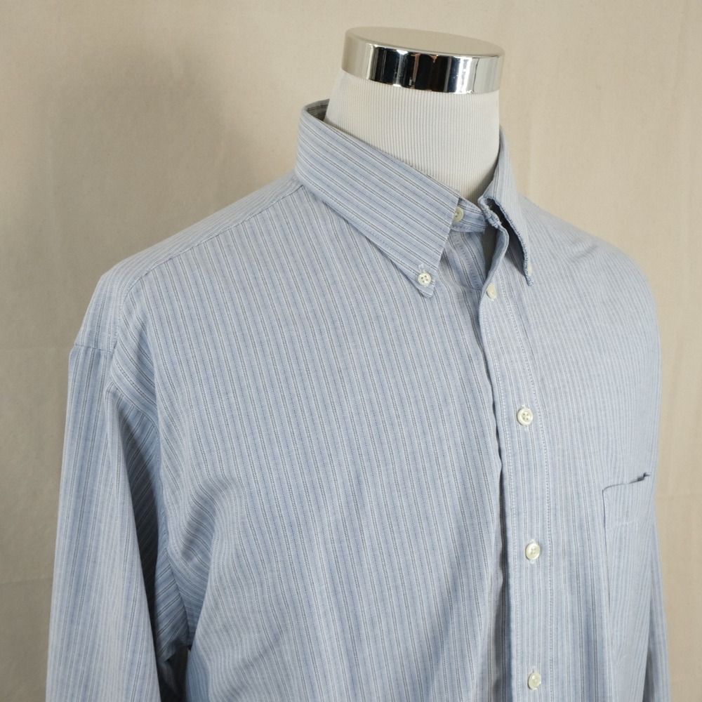 Stafford 17.5 35/36 X-Tall Oxford Dress Shirt Blue Striped Cotton Blend Mens